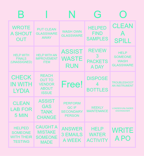 Lab Bingo Card