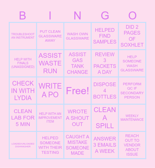 Lab Bingo Card