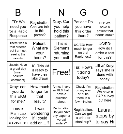 Lab Week 2025 - South Campus Bingo Card
