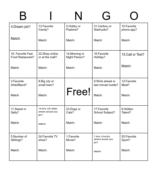 Simley Student Bingo Card