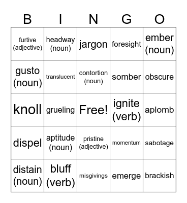Vocabulary 5,6,7, and 8 Bingo Card