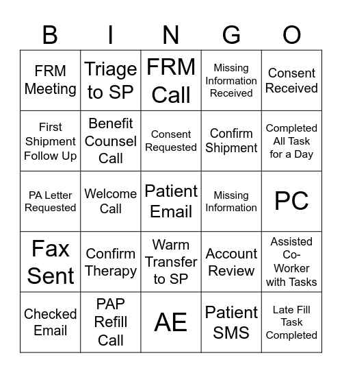 Care Coordinator Bingo Card