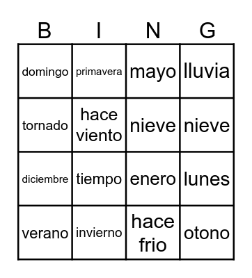 Spanish Bingo Card