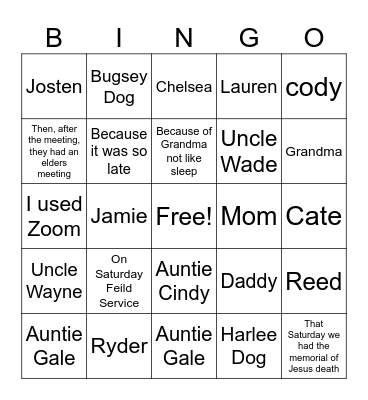family Bingo Card