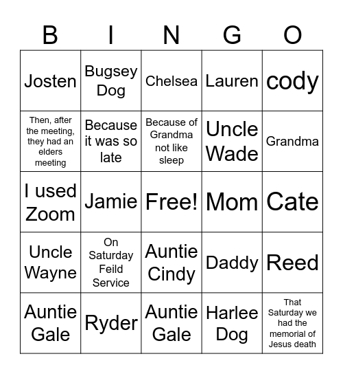 family Bingo Card