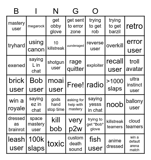 slap battles Bingo Card