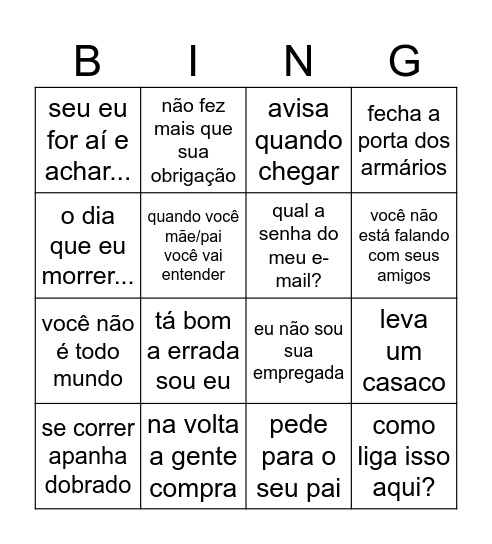 Dia das mães Bingo Card