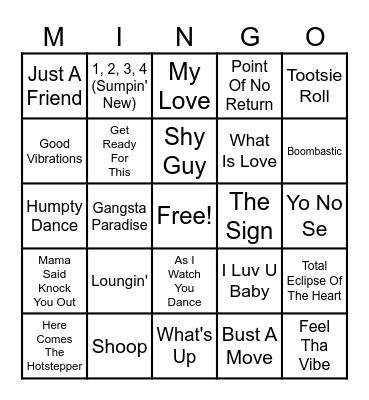90's Dance Party 2 Bingo Card