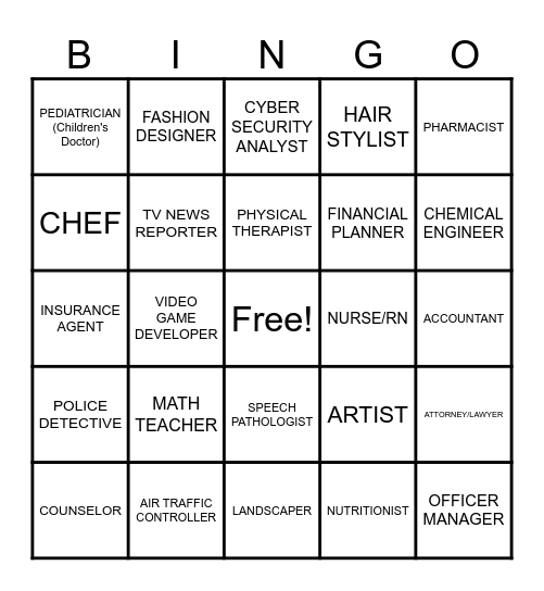 CAREER BINGO Card