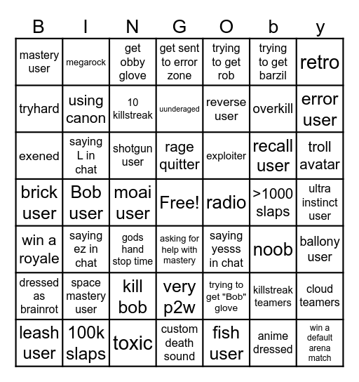 slap battles Bingo Card