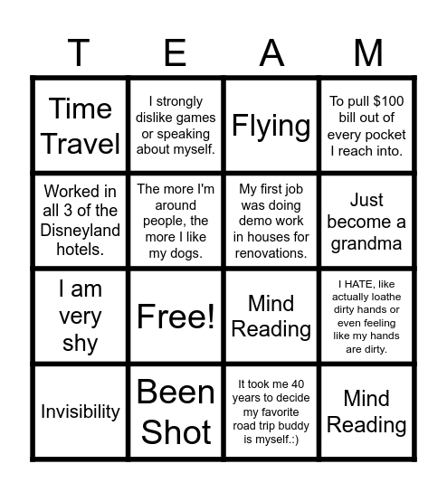 Team Bingo Card