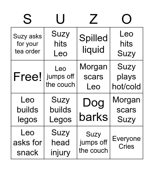 Tornado Tuesday's Bingo Card