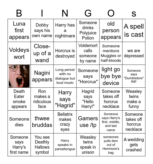 Harry Potter and the Deathly Hallows Pt 1 Bingo Card