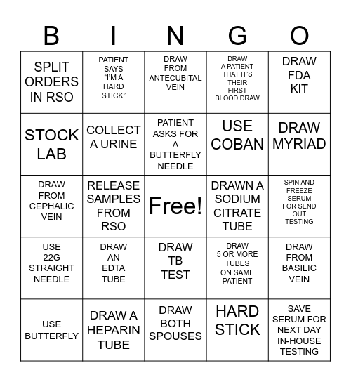 PHLEBOTOMY Bingo Card