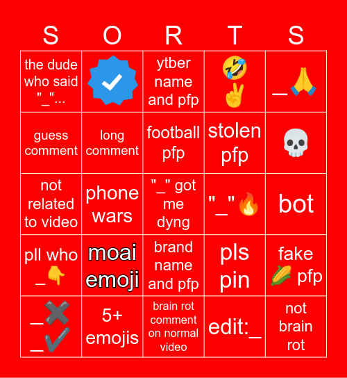 yt shorts bingo Card