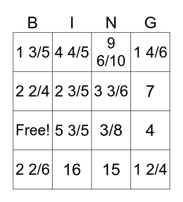 Addition and Subtraction of Mixed Numbers Bingo Card