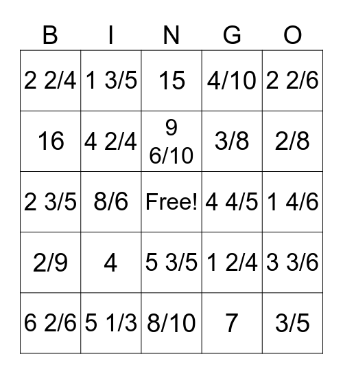 Addition and Subtraction of Mixed Numbers Bingo Card