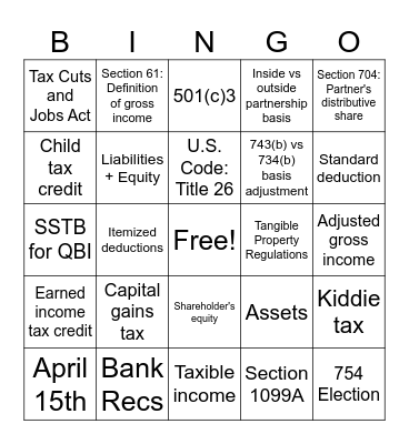Tax Lingo Bingo Card
