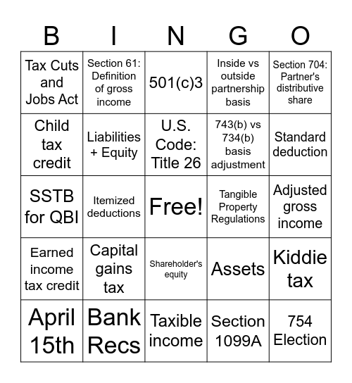 Tax Lingo Bingo Card
