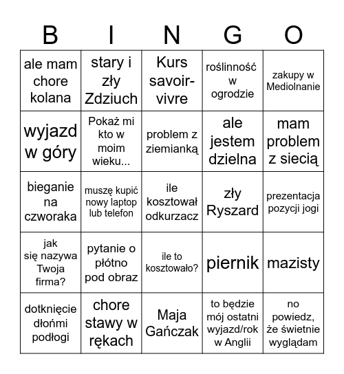 Gigi Bingo Card