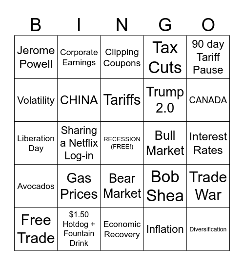 Recession Bingo Card