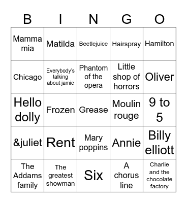 MUSICALS Bingo Card