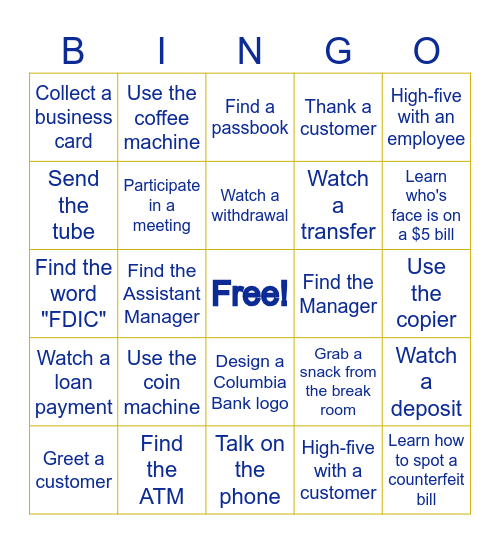 Columbia Bank Bingo! Bingo Card