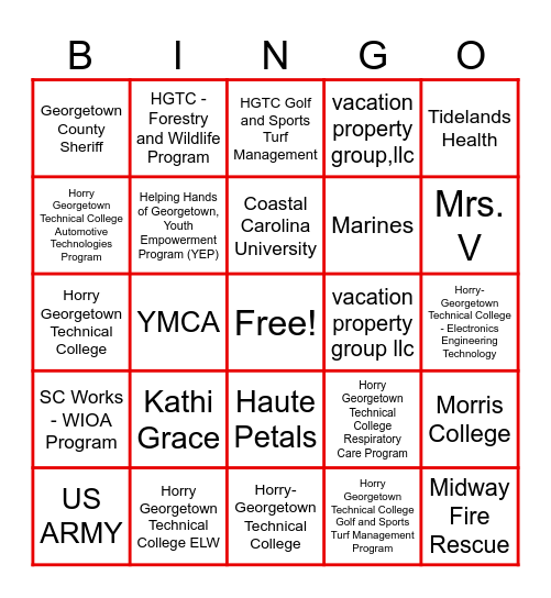 Career Fair 2025 Bingo Card