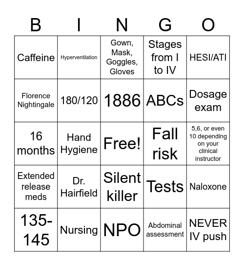 Nursing bingo Card