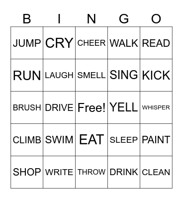 Action words Bingo Card