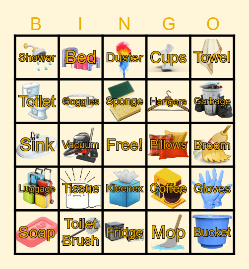 Housekeeping Bingo Card