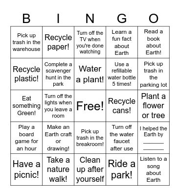 Earth Day Bingo Card