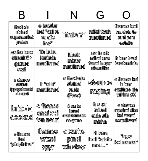 weekly bingo gnwstoi Bingo Card