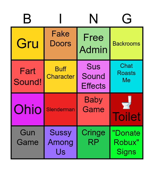 Weirdest Roblox Games Bingo Card