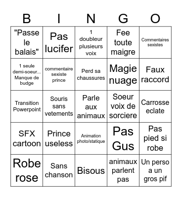 Bingo Cendrillon Bingo Card