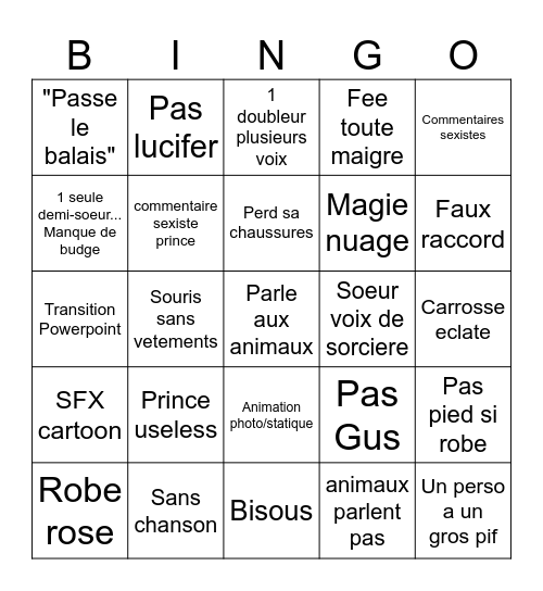 Bingo Cendrillon Bingo Card
