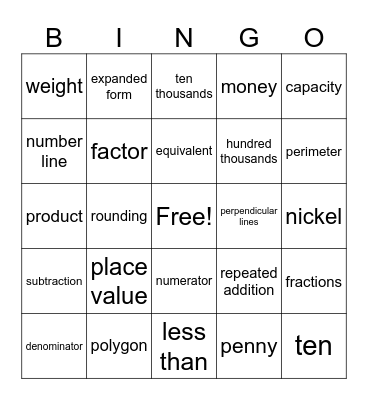 Math Bingo Card