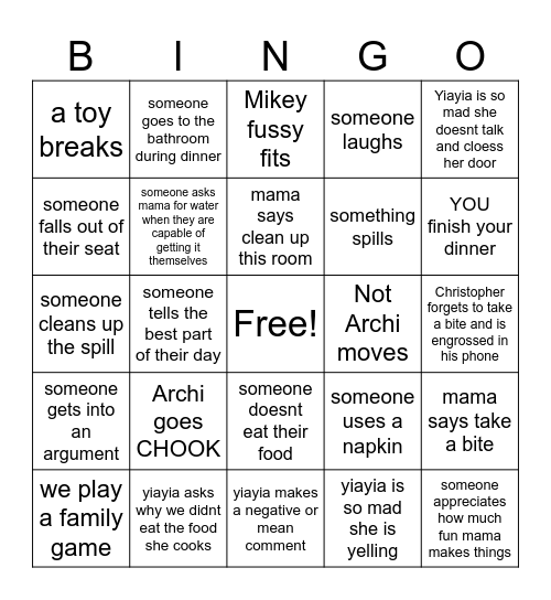 A Tuesday at home Bingo Card