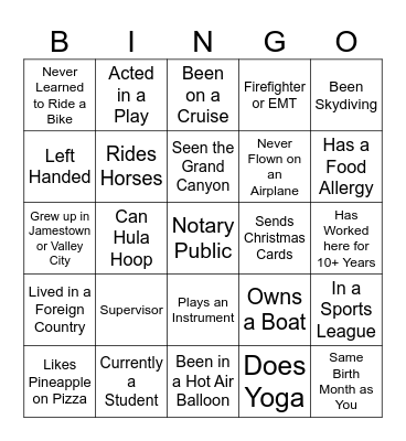 All Staff Bingo Card