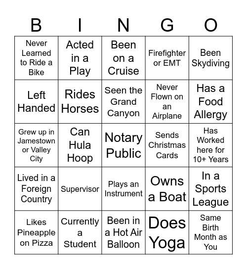 All Staff Bingo Card