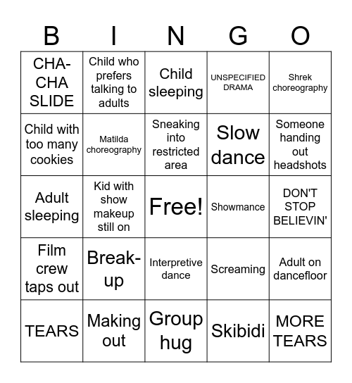 Shrek Party Bingo Card