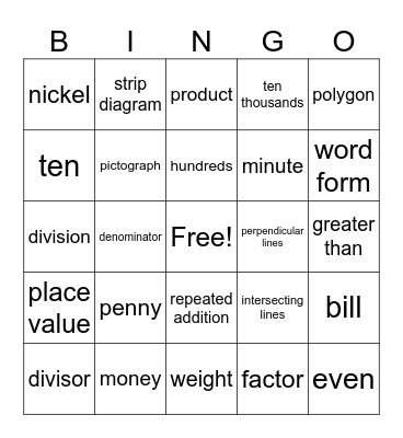 Math Bingo Card