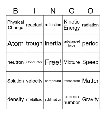 Physical Science Bingo Card