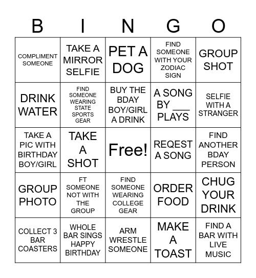 Birthday Bingo Card