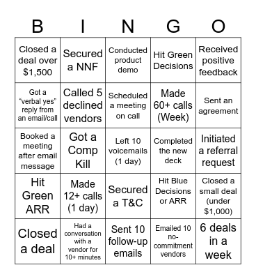 Sales Bingo Card