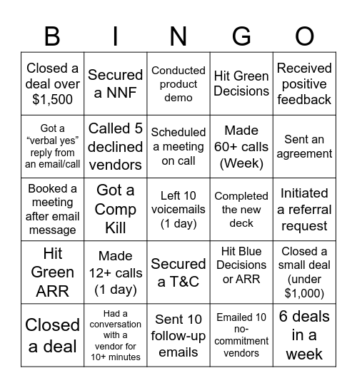 Sales Bingo Card