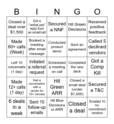 Sales Bingo Card