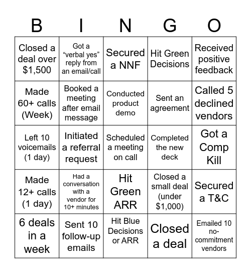 Sales Bingo Card