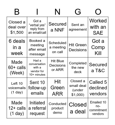 Sales Bingo Card