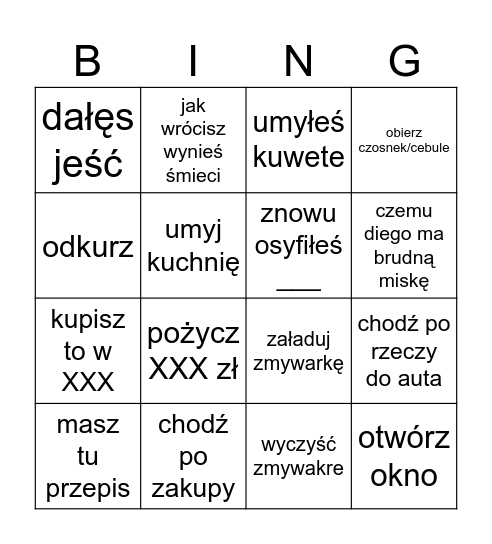 Kiedy karolina czegoś chce na mess Bingo Card